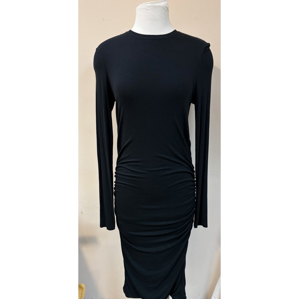 ATM Anthony Thomas Mellio Dress Women L Black Ruched Long Sleeve AW2114-EC Goth